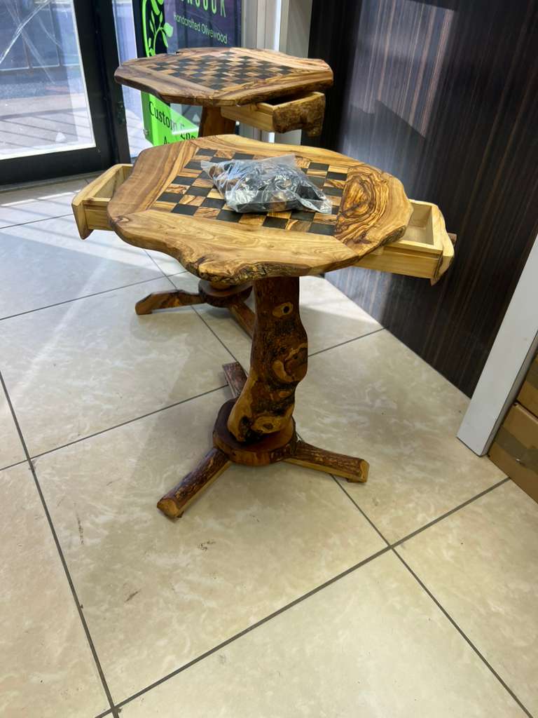 Handcrafted Olive Wood Chess Table with Drawers - Tunsouk | Premium Olive Oil 🫒 & Olivewood