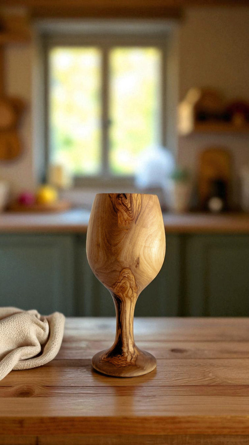 Handcrafted Olive Wood Goblet - Tunsouk | Premium Olive Oil 🫒 & Olivewood