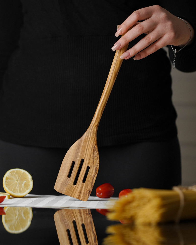 Handmade Olive Wood Slotted Spatula - Tunsouk | Premium Olive Oil 🫒 & Olivewood