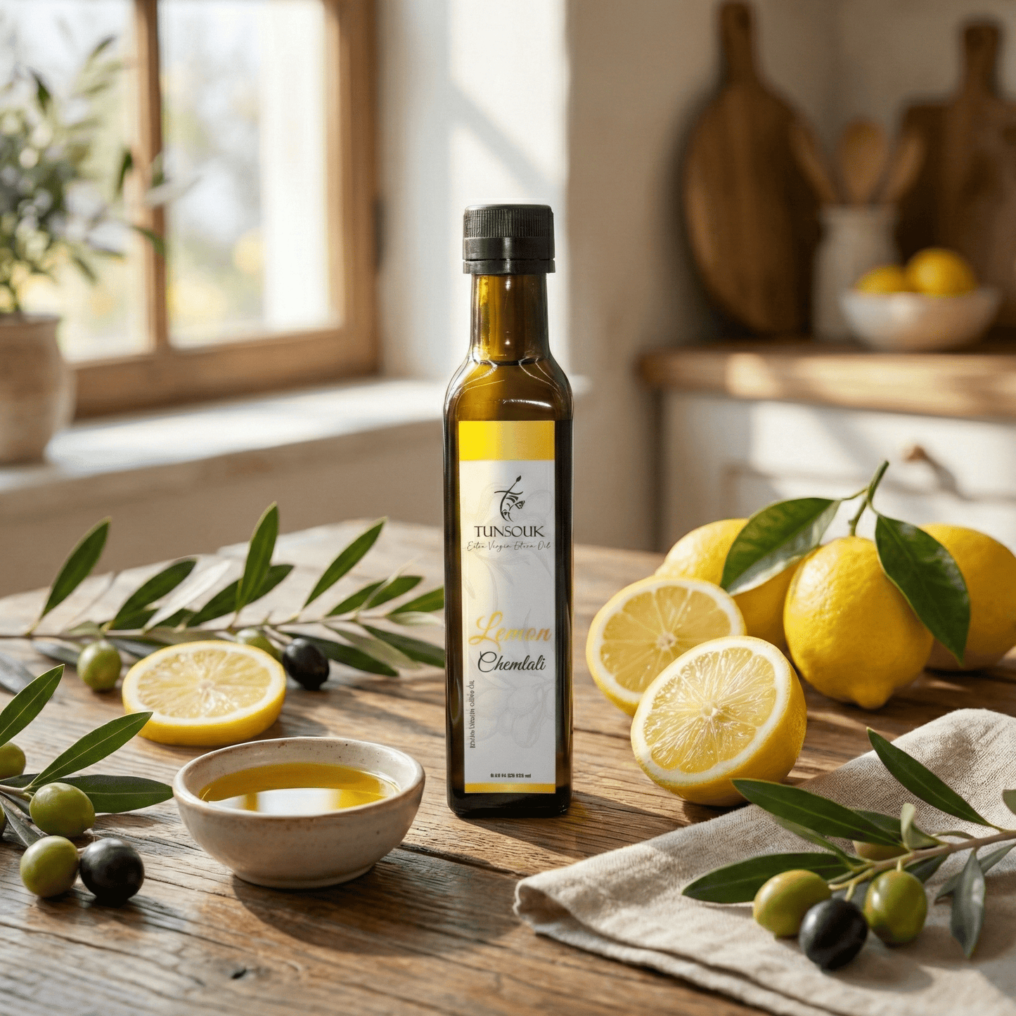 Lemon Infused Chemlali Olive Oil (250ml) - Tunsouk | Premium Olive Oil 🫒 & Olivewood
