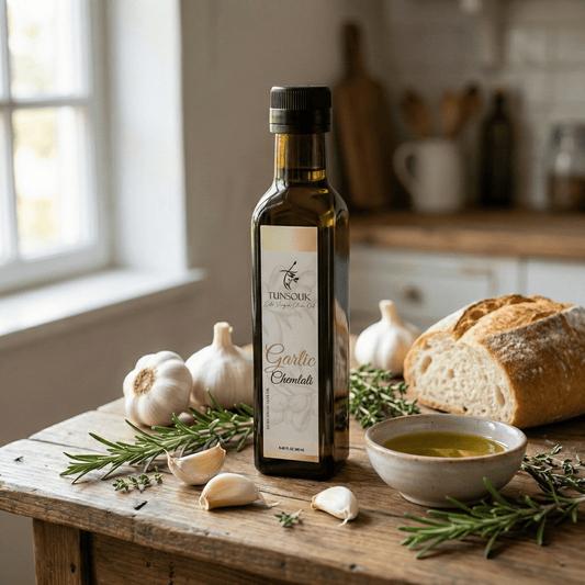 Roasted Garlic Infused Chemlali Olive Oil (250ml) - Tunsouk | Premium Olive Oil π« & Olivewood