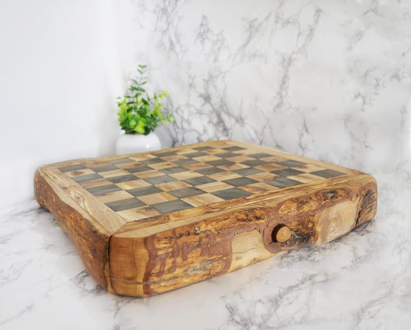 WOODEN CHESS WITH STORAGE RUSTIC - Tunsouk | Premium Olive Oil 🫒 & Olivewood