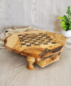 Square olive wood chessboard with storage space