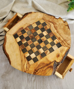 Natural wood chessboard with rustic finish