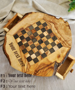 Decorative olive wood chess set with storage