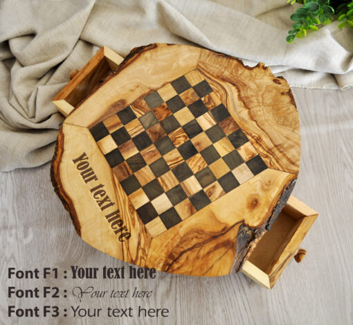 Decorative olive wood chess set with storage