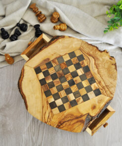 Rustic Olive Wood Chess Set Board with Drawer