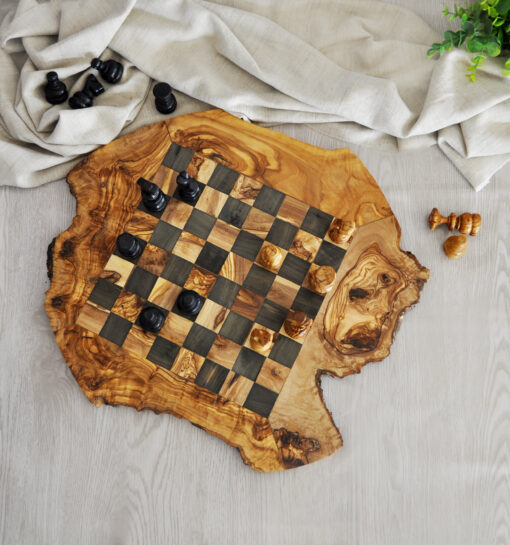 Minimalist olive wood chessboard showcasing natural beauty