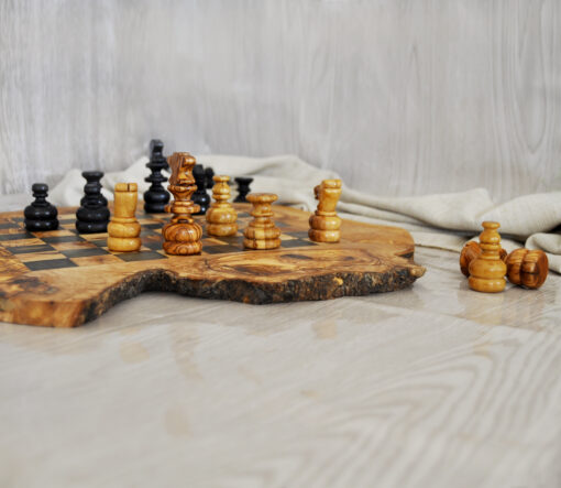 Unique olive wood chessboard with organic edges