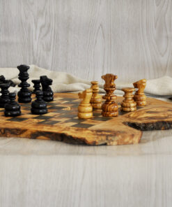 Irregular rustic olive wood chess set without foothold