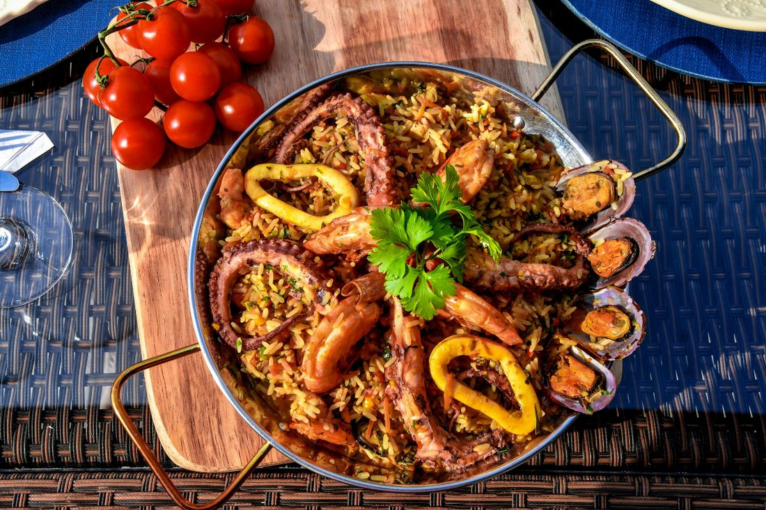 Golden Seafood Paella with Tunsouk Olive Oil - Tunsouk | Premium Olive Oil 🫒 & Olivewood