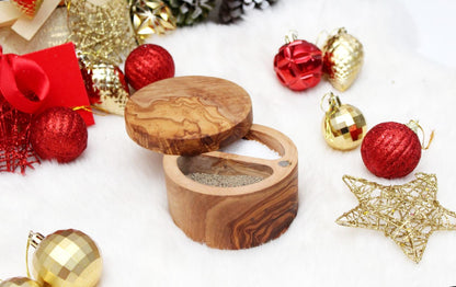 Custom Olive Wood Salt Cellar with Lid - Artisan Salt & Pepper Holder with Dual Sections | Perfect gift for cooks | - Tunsouk | Premium Olive Oil 🫒 & Olivewood