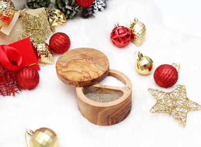 Custom Olive Wood Salt Cellar with Lid - Artisan Salt & Pepper Holder with Dual Sections | Perfect gift for cooks | - Tunsouk | Premium Olive Oil 🫒 & Olivewood
