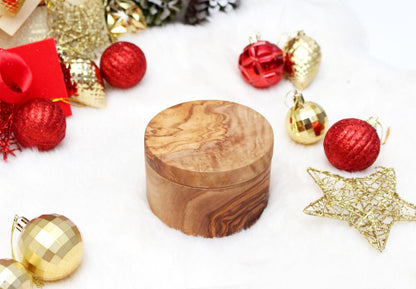 Custom Olive Wood Salt Cellar with Lid - Artisan Salt & Pepper Holder with Dual Sections | Perfect gift for cooks | - Tunsouk | Premium Olive Oil 🫒 & Olivewood