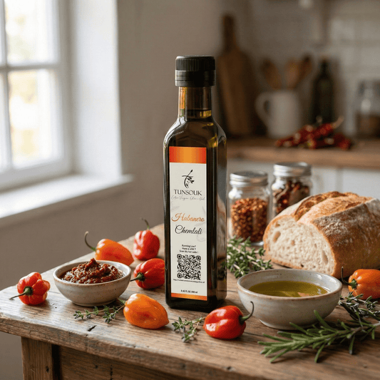 Habanero Infused Chemlali Olive Oil (250ml) - Tunsouk | Premium Olive Oil 🫒 & Olivewood
