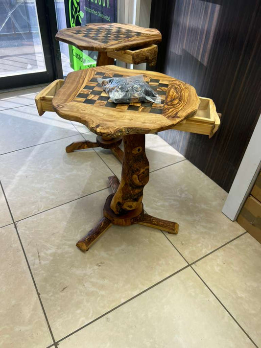 Handcrafted Olive Wood Chess Table with Drawers - Tunsouk | Premium Olive Oil 🫒 & Olivewood