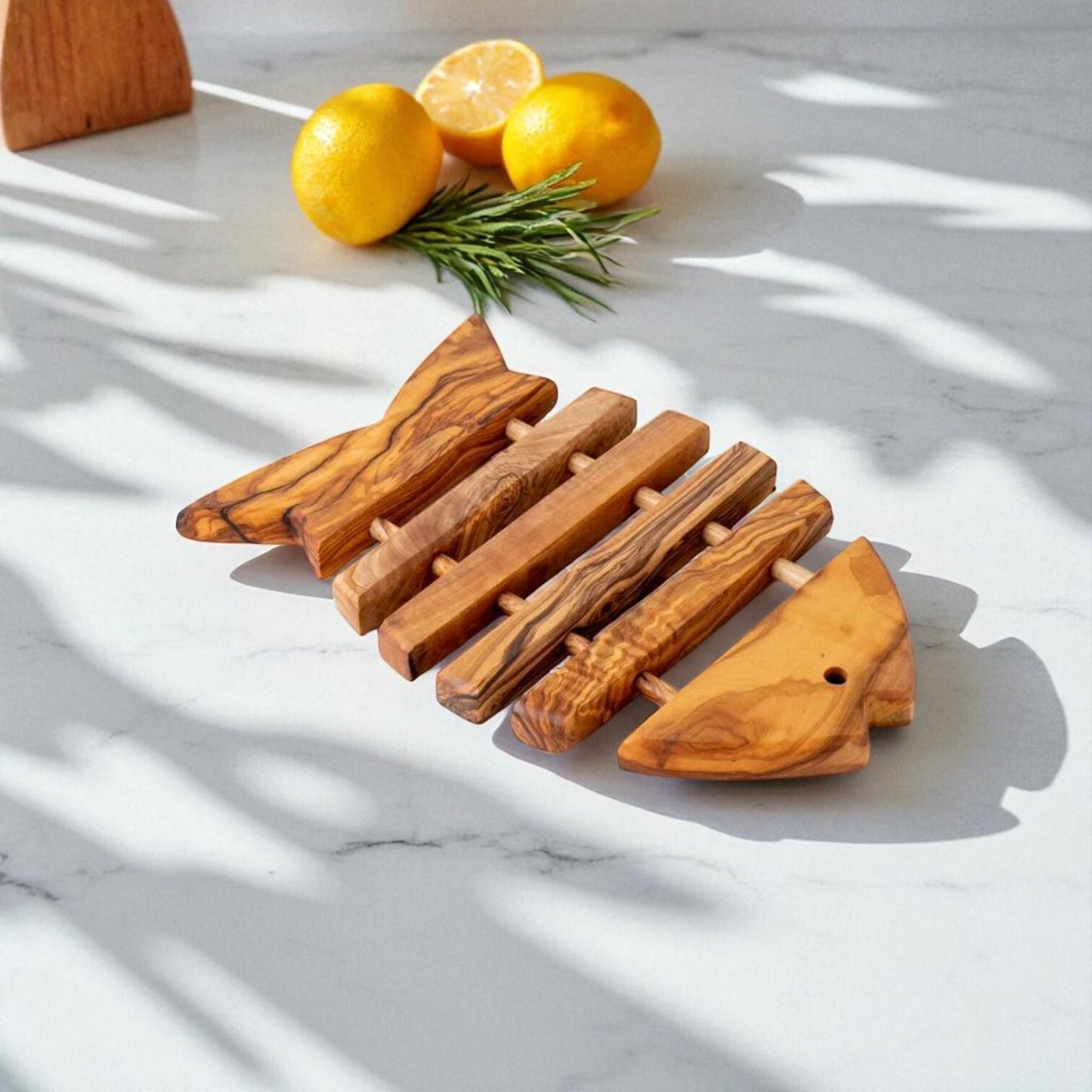 Handcrafted Olive Wood Fish - Shaped Trivet - Tunsouk | Premium Olive Oil 🫒 & Olivewood