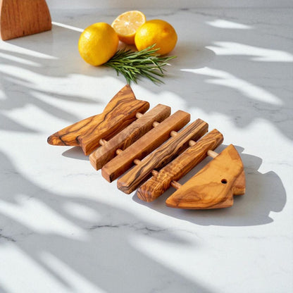 Handcrafted Olive Wood Fish - Shaped Trivet - Tunsouk | Premium Olive Oil 🫒 & Olivewood