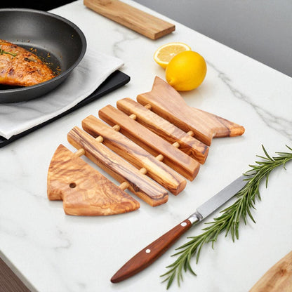 Handcrafted Olive Wood Fish - Shaped Trivet - Tunsouk | Premium Olive Oil 🫒 & Olivewood