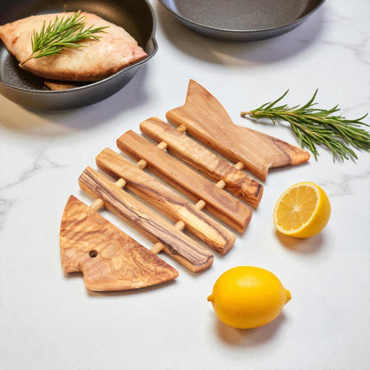 Handcrafted Olive Wood Fish - Shaped Trivet - Tunsouk | Premium Olive Oil 🫒 & Olivewood