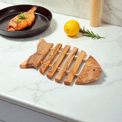 Handcrafted Olive Wood Fish - Shaped Trivet - Tunsouk | Premium Olive Oil 🫒 & Olivewood