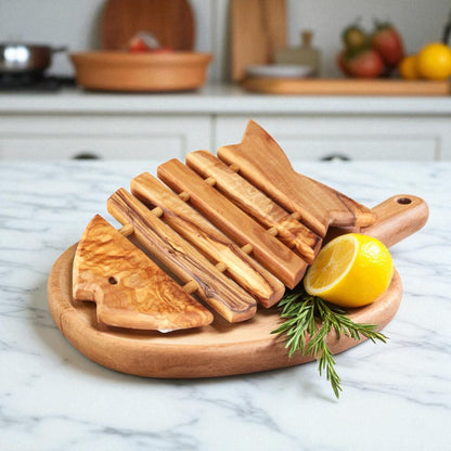 Handcrafted Olive Wood Fish - Shaped Trivet - Tunsouk | Premium Olive Oil 🫒 & Olivewood