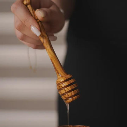 Handcrafted Olive Wood Honey Dipper | 6 - Inch Wooden Honey Wand | Rustic Kitchen Utensil | Perfect Tea & Foodie Gift | Natural Honey Drizzler - Tunsouk | Premium Olive Oil 🫒 & Olivewood