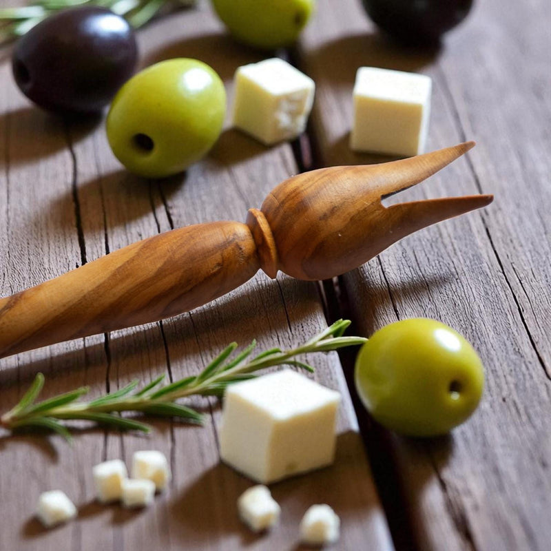 Handcrafted Olive Wood Olive Fork | Rustic Appetizer & Olive Picker | Mediterranean Charcuterie Utensil | Unique Foodie Gift - Tunsouk | Premium Olive Oil 🫒 & Olivewood