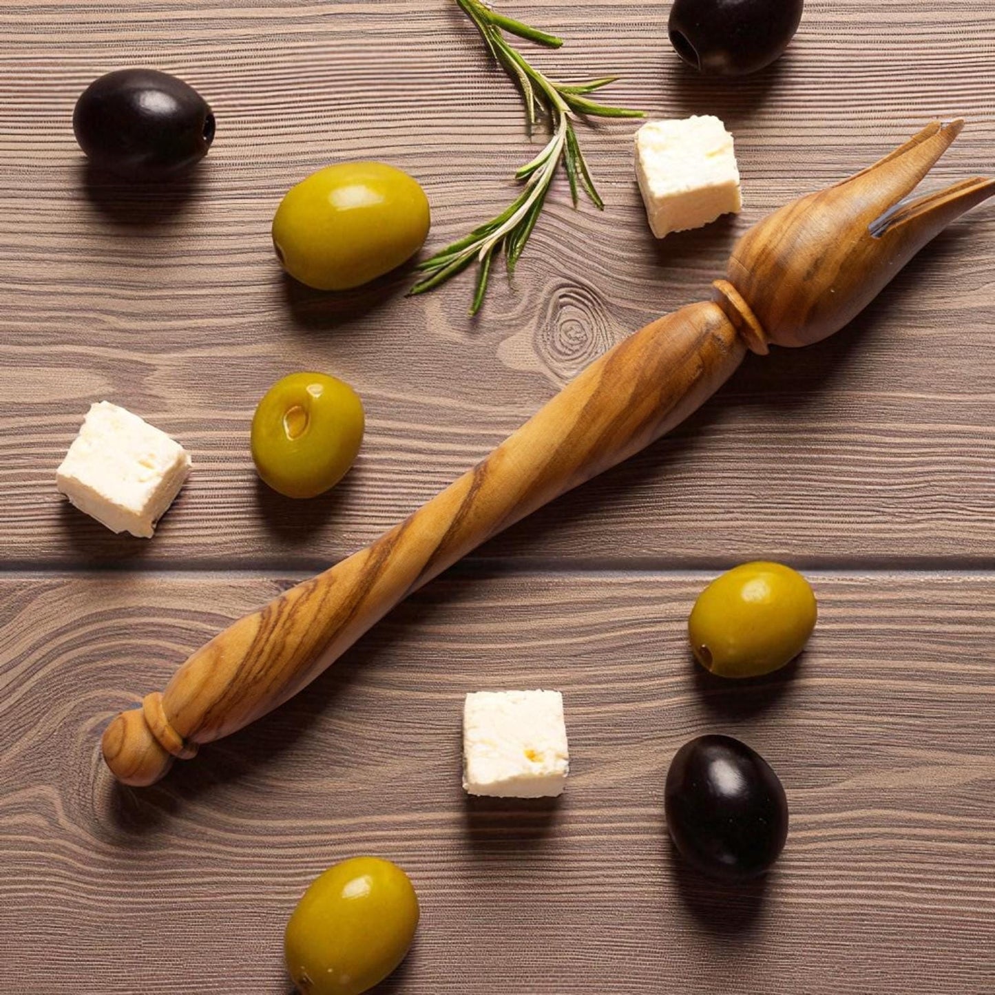 Handcrafted Olive Wood Olive Fork | Rustic Appetizer & Olive Picker | Mediterranean Charcuterie Utensil | Unique Foodie Gift - Tunsouk | Premium Olive Oil 🫒 & Olivewood