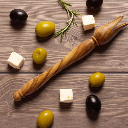 Handcrafted Olive Wood Olive Fork | Rustic Appetizer & Olive Picker | Mediterranean Charcuterie Utensil | Unique Foodie Gift - Tunsouk | Premium Olive Oil 🫒 & Olivewood