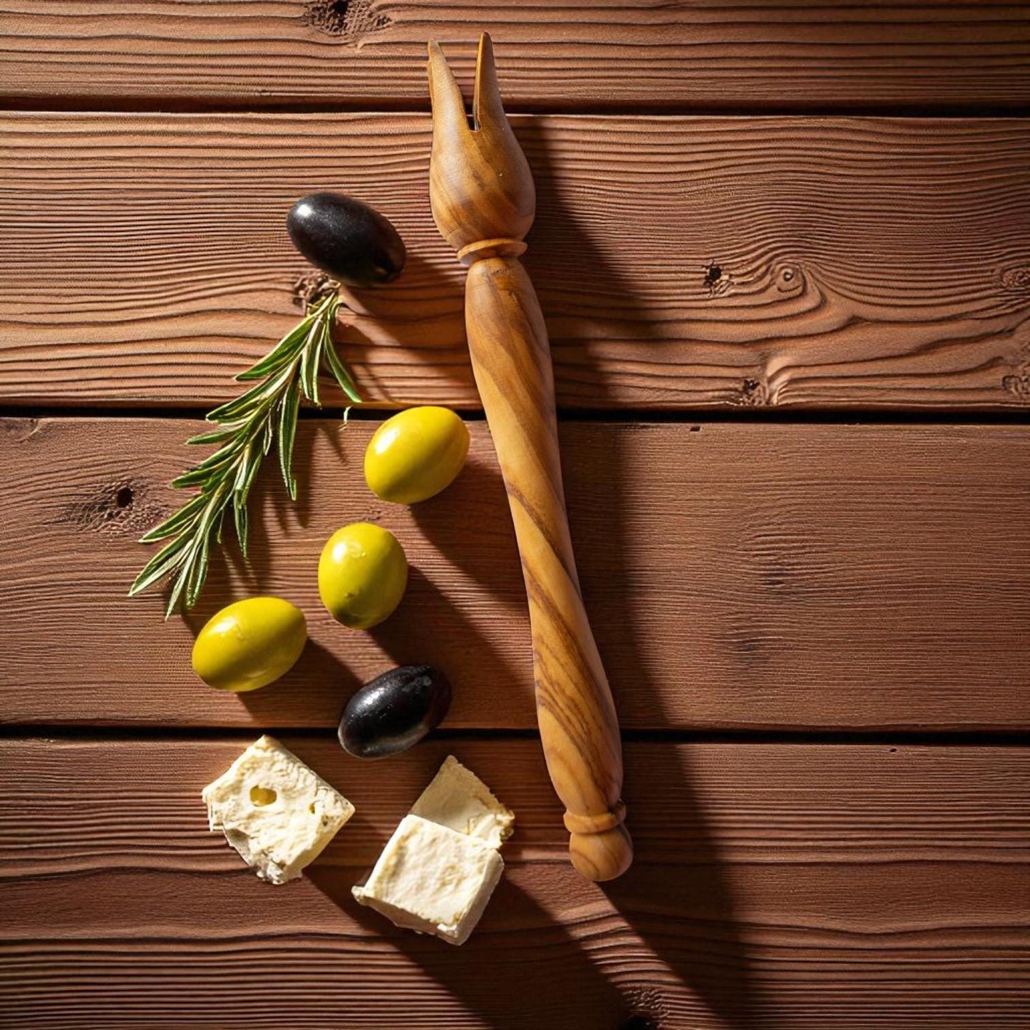 Handcrafted Olive Wood Olive Fork | Rustic Appetizer & Olive Picker | Mediterranean Charcuterie Utensil | Unique Foodie Gift - Tunsouk | Premium Olive Oil 🫒 & Olivewood