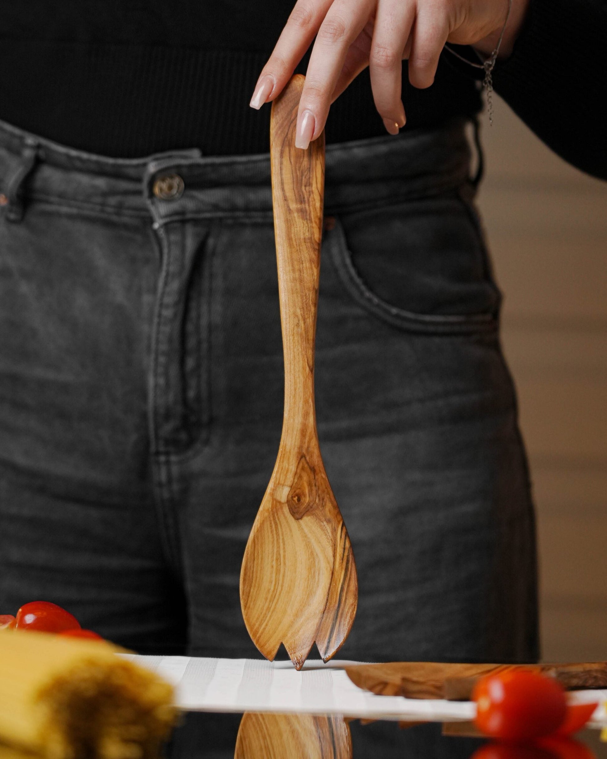 Handcrafted Olive Wood Serving Spork - Tunsouk | Premium Olive Oil 🫒 & Olivewood