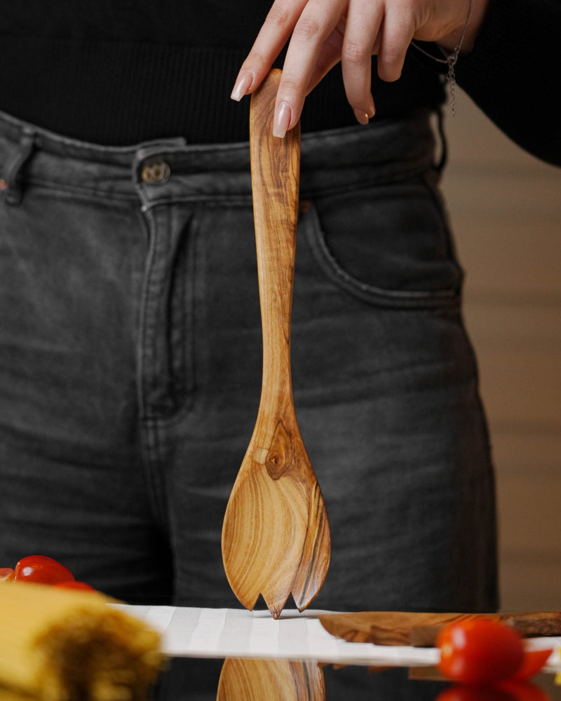Handcrafted Olive Wood Serving Spork - Tunsouk | Premium Olive Oil 🫒 & Olivewood