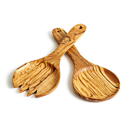 Handcrafted Olive Wood Serving Utensils: Rustic Spoon & Pasta Fork Set - Tunsouk | Premium Olive Oil 🫒 & Olivewood