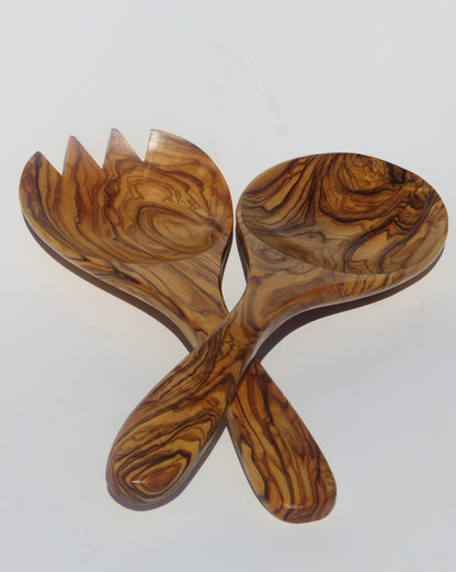 Handcrafted Olive Wood Serving Utensils: Rustic Spoon & Pasta Fork Set - Tunsouk | Premium Olive Oil 🫒 & Olivewood