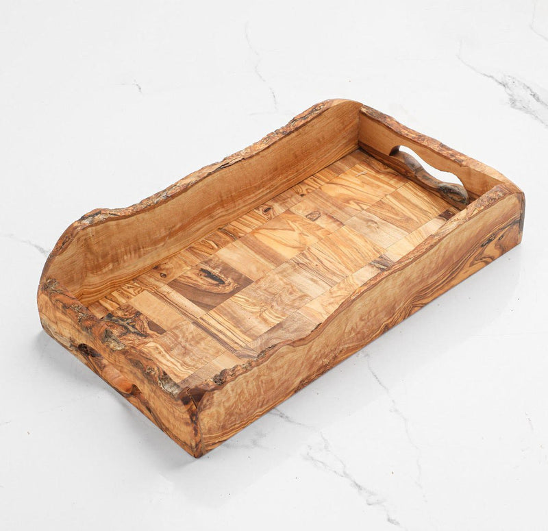 Handcrafted Olive Wood Tray with Handles | Rustic Wooden Serving Tray - Tunsouk | Premium Olive Oil 🫒 & Olivewood