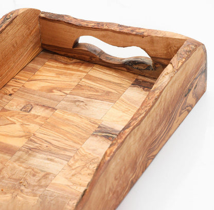 Handcrafted Olive Wood Tray with Handles | Rustic Wooden Serving Tray - Tunsouk | Premium Olive Oil 🫒 & Olivewood