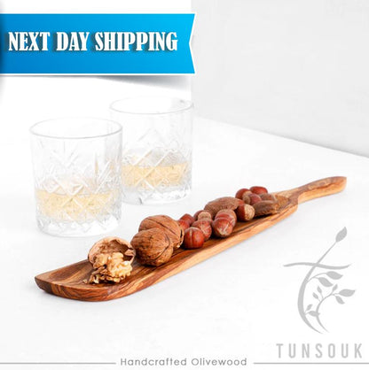 Handcrafted Snack Tray | Charcuterie Tray| Personalized Cheese Board | Rectangular Wooden Platter for Entertaining and Gifting + Beeswax - Tunsouk | Premium Olive Oil 🫒 & Olivewood