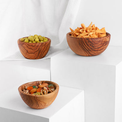 Handmade Olive Wood Bowls Set of 3 Serving Bowls Wooden Bowls + Wood Beewax - Tunsouk | Premium Olive Oil 🫒 & Olivewood