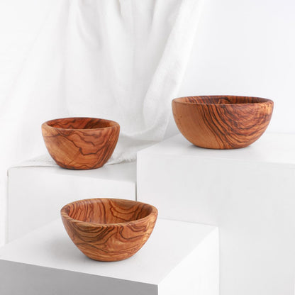 Handmade Olive Wood Bowls Set of 3 Serving Bowls Wooden Bowls + Wood Beewax - Tunsouk | Premium Olive Oil 🫒 & Olivewood