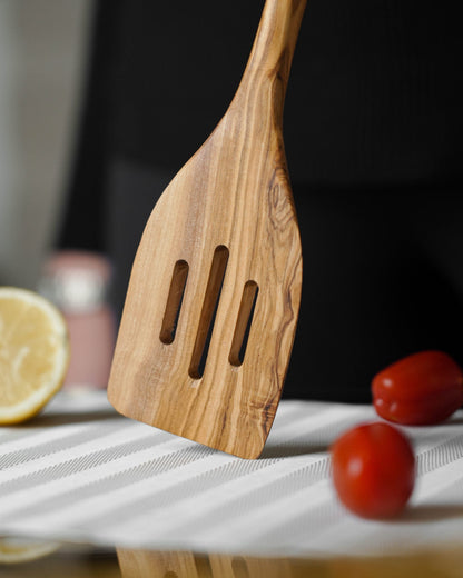 Handmade Olive Wood Slotted Spatula - Tunsouk | Premium Olive Oil 🫒 & Olivewood