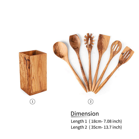 Handmade Olive Wood Utensil Set with Holder – 6 Pieces - Tunsouk | Premium Olive Oil 🫒 & Olivewood