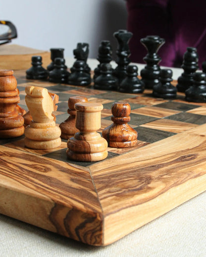 Handmade Personalized Olive Wood Chess Set - Tunsouk | Premium Olive Oil 🫒 & Olivewood