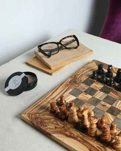 Handmade Personalized Olive Wood Chess Set - Tunsouk | Premium Olive Oil 🫒 & Olivewood