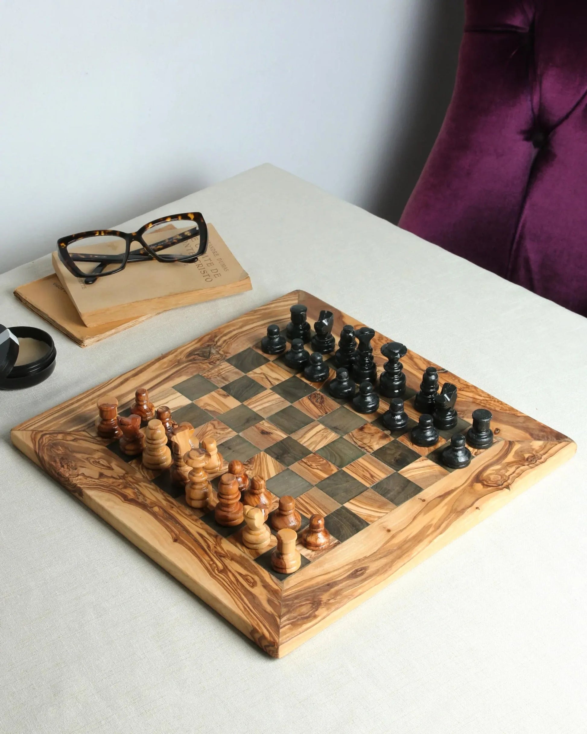 Handmade Personalized Olive Wood Chess Set - Tunsouk | Premium Olive Oil 🫒 & Olivewood