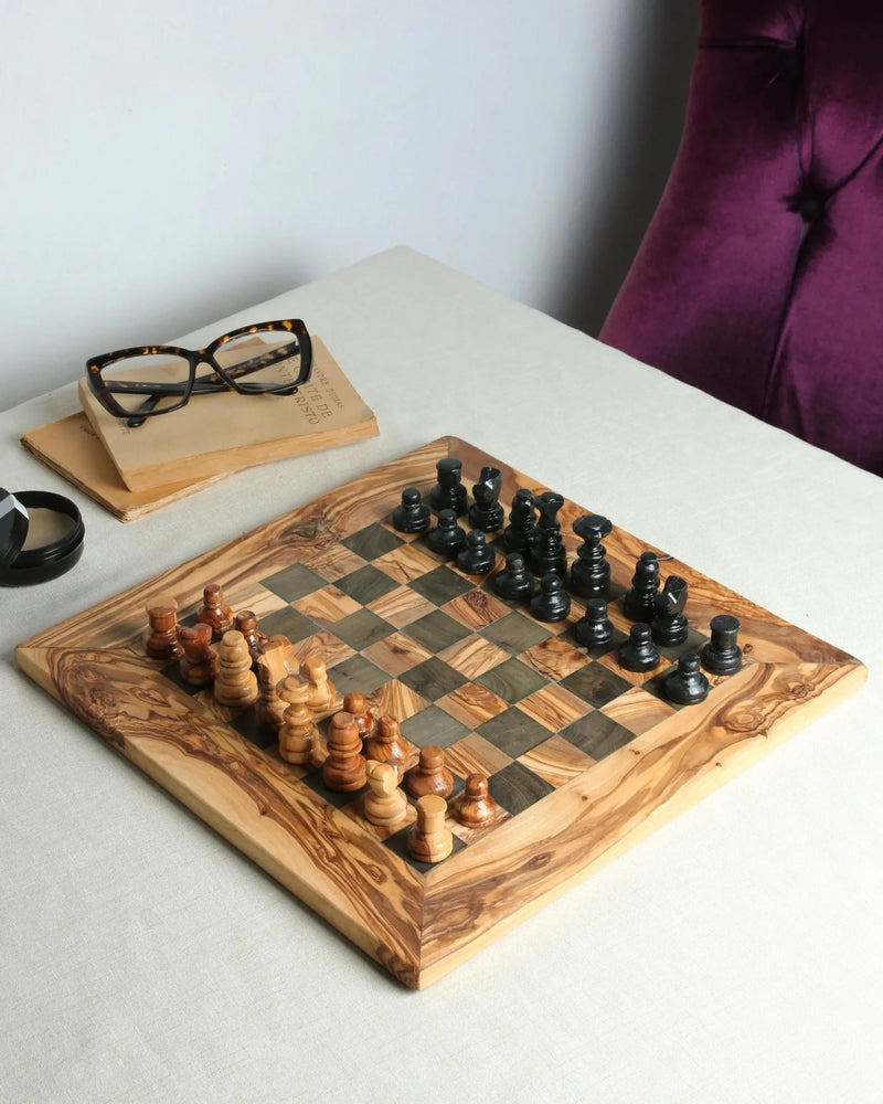 Handmade Personalized Olive Wood Chess Set - Tunsouk | Premium Olive Oil 🫒 & Olivewood