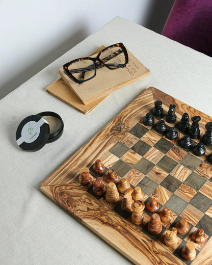 Handmade Personalized Olive Wood Chess Set - Tunsouk | Premium Olive Oil 🫒 & Olivewood