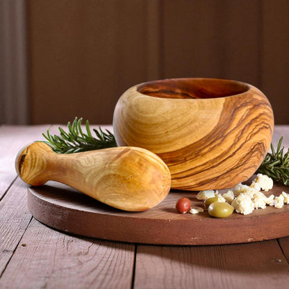 Handmade Round Olive Wood Mortar — Tradition and Quality - Tunsouk | Premium Olive Oil 🫒 & Olivewood
