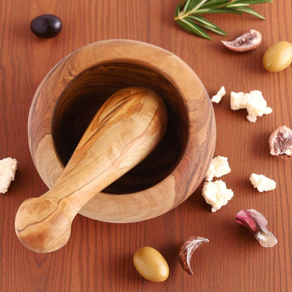 Handmade Round Olive Wood Mortar — Tradition and Quality - Tunsouk | Premium Olive Oil 🫒 & Olivewood