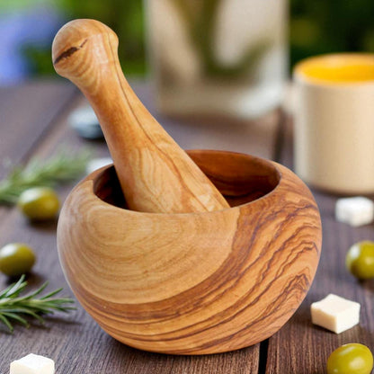 Handmade Round Olive Wood Mortar — Tradition and Quality - Tunsouk | Premium Olive Oil 🫒 & Olivewood
